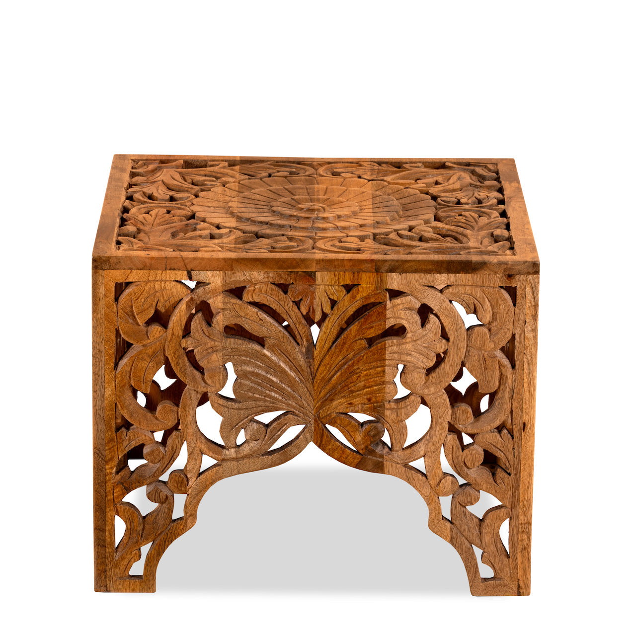 Elegant Wooden Coffee Table with Intricate Carved Detailing