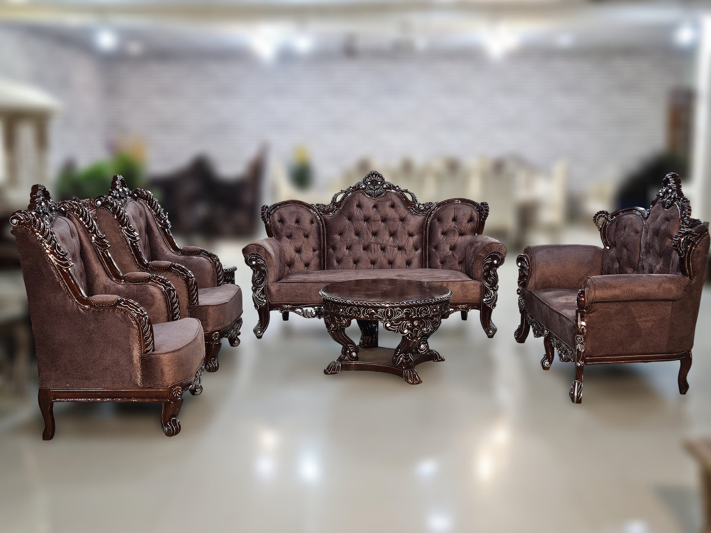 Antique Hand-Carved Wooden Sofa Set | Traditional Royal Living Room Furniture