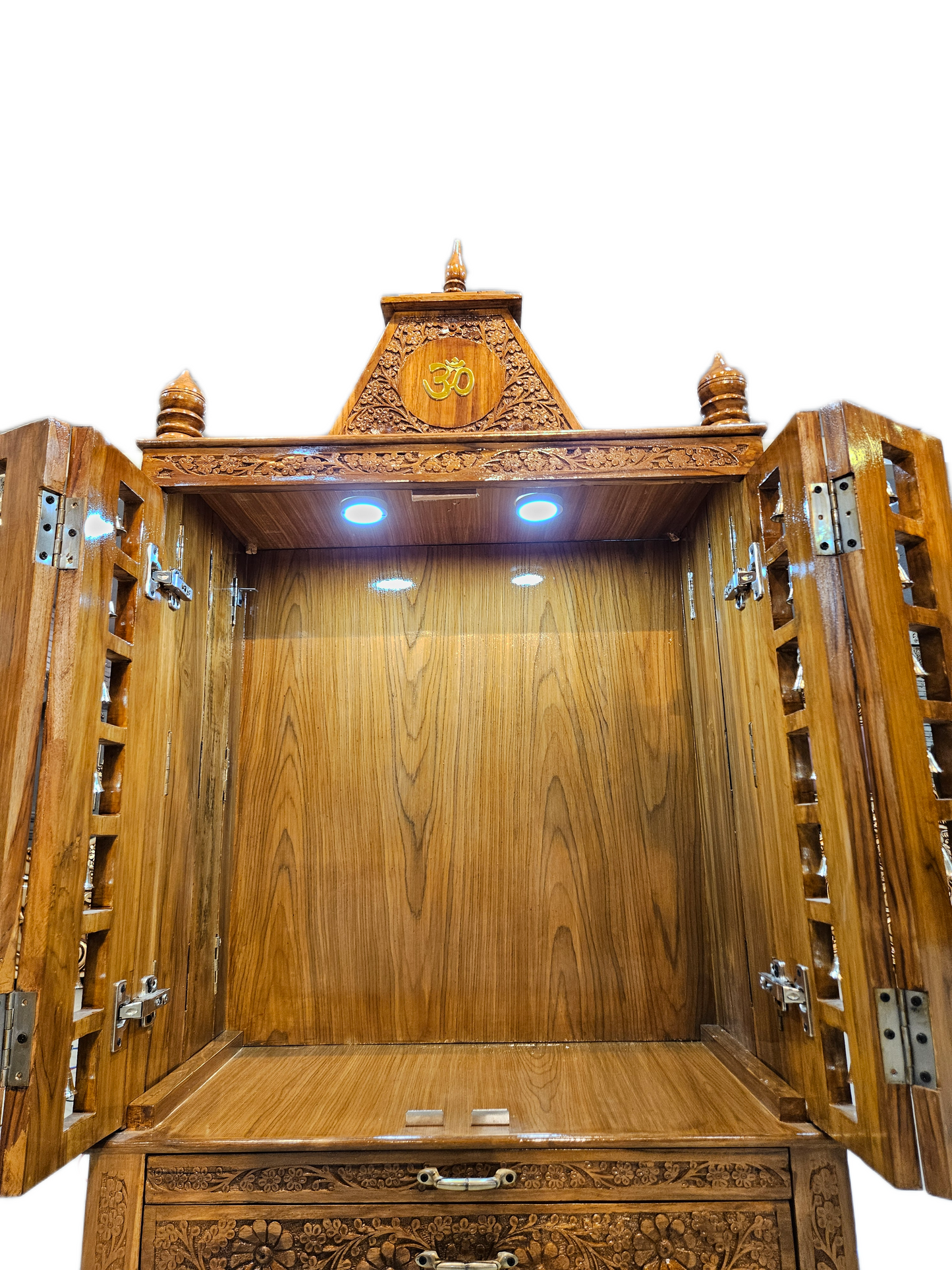 Handcrafted Solid Wood Mandir with Carved Details