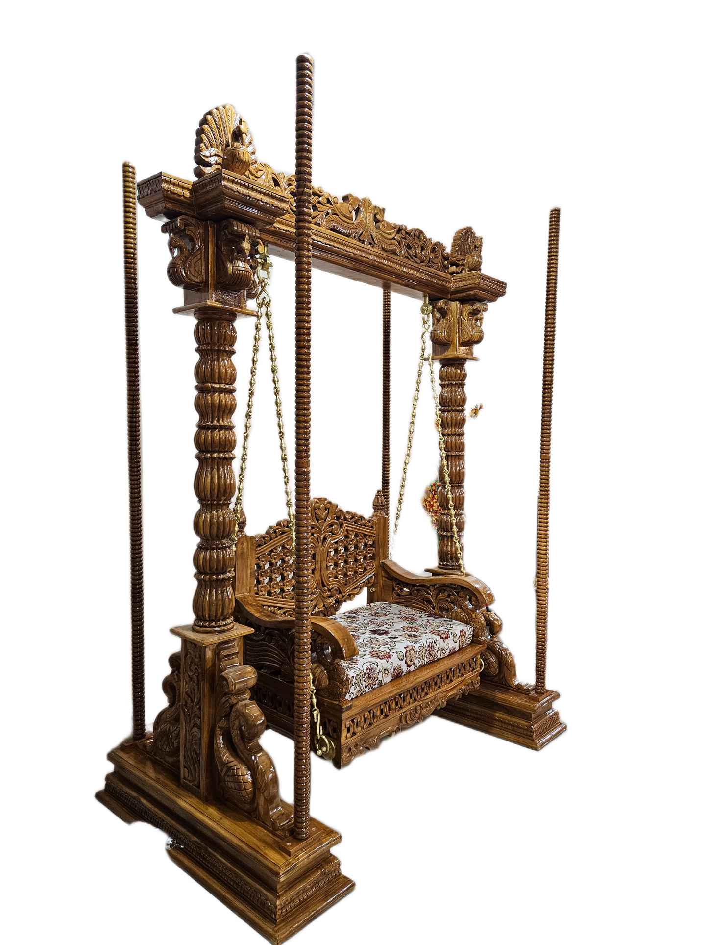 Royal Teak Finish Carved Wooden Jhula