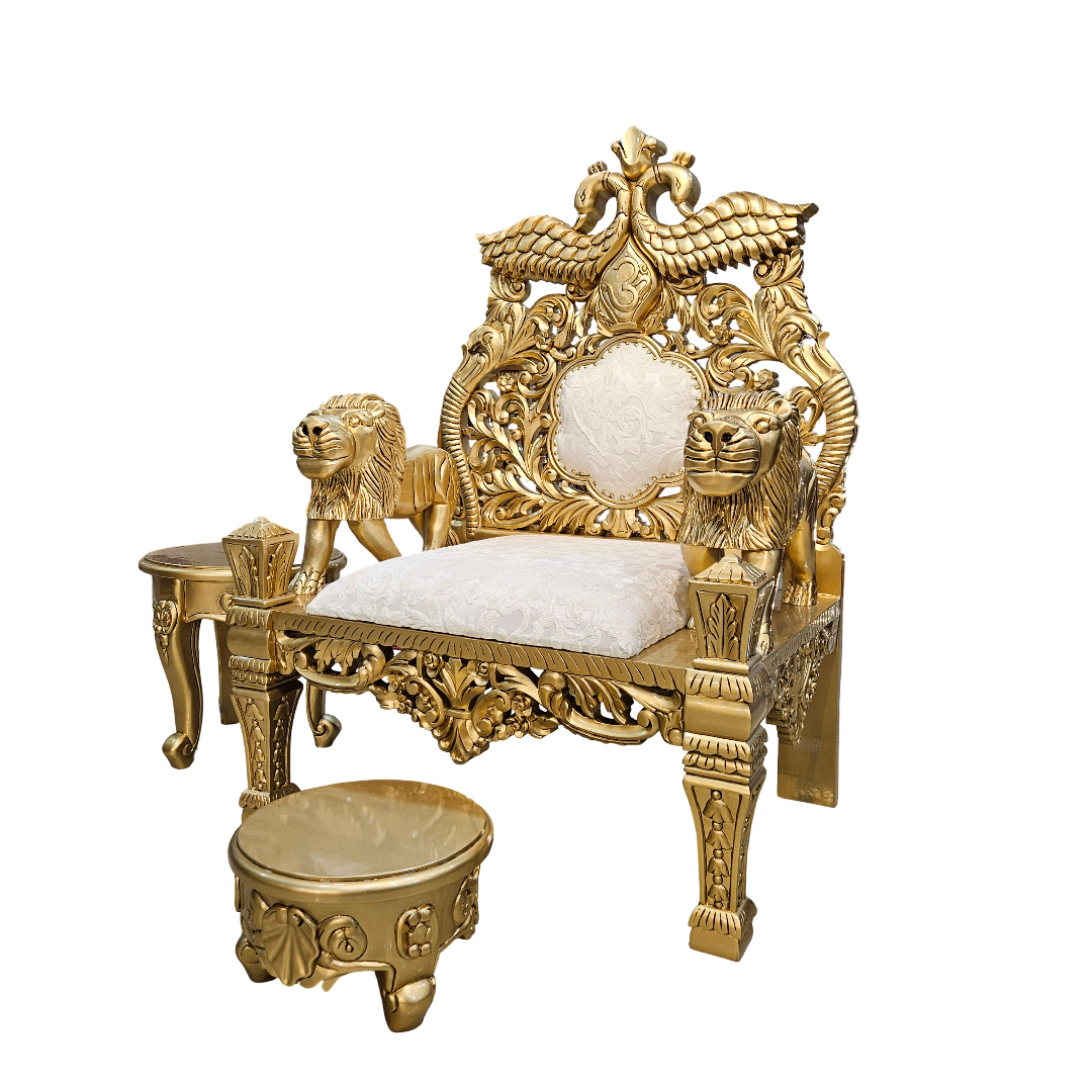 Wooden Guruji Throne Chair with Hand Carved Design