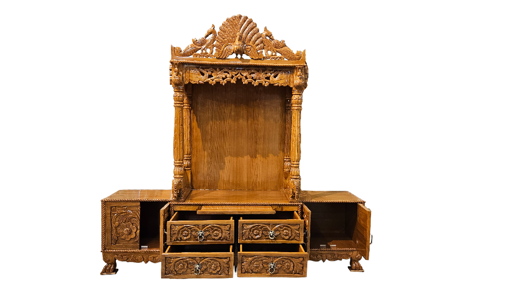 Designer Wooden Temple with Spacious Shelves