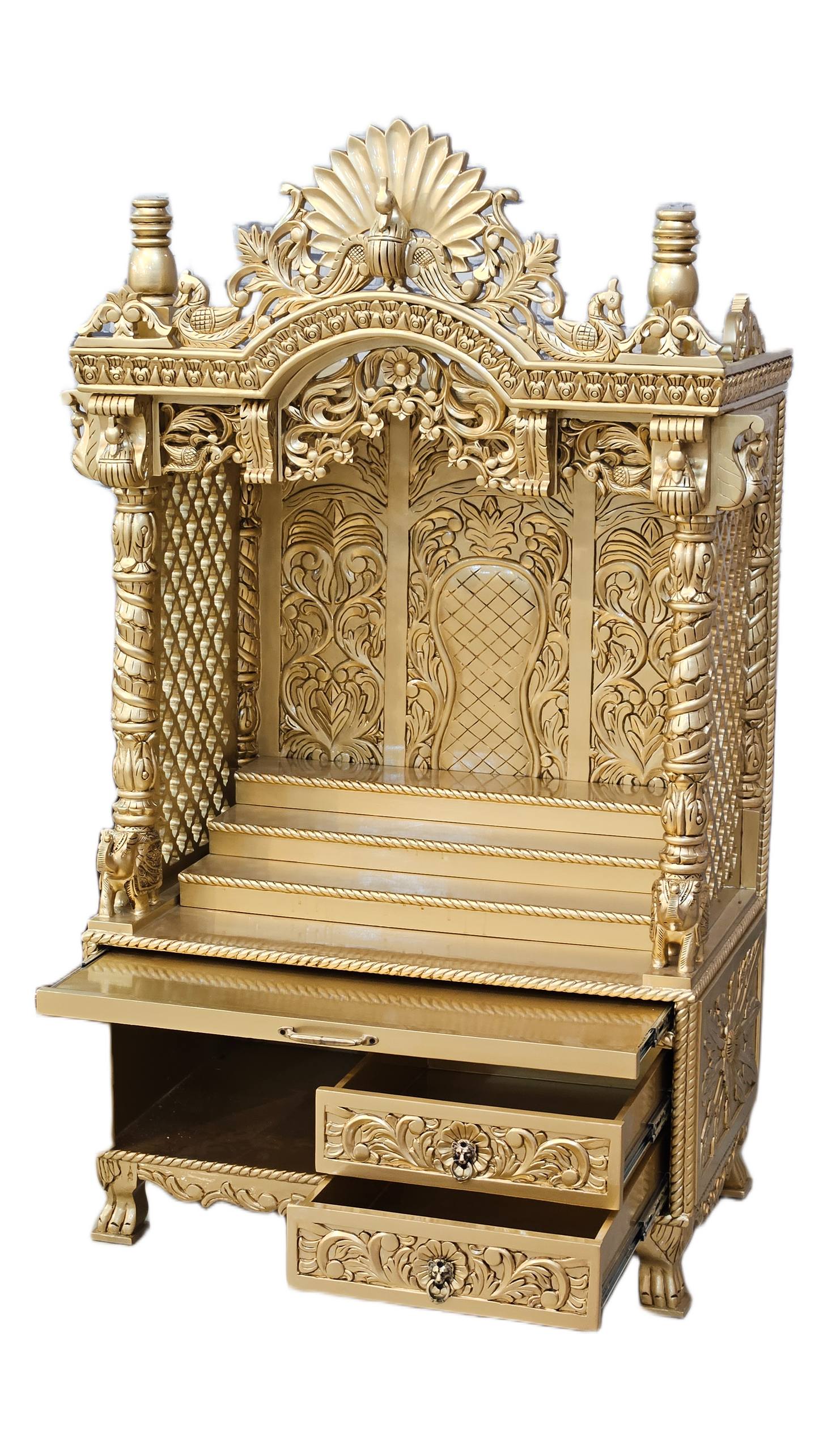 Elegant Handmade Wooden Temple with Drawers