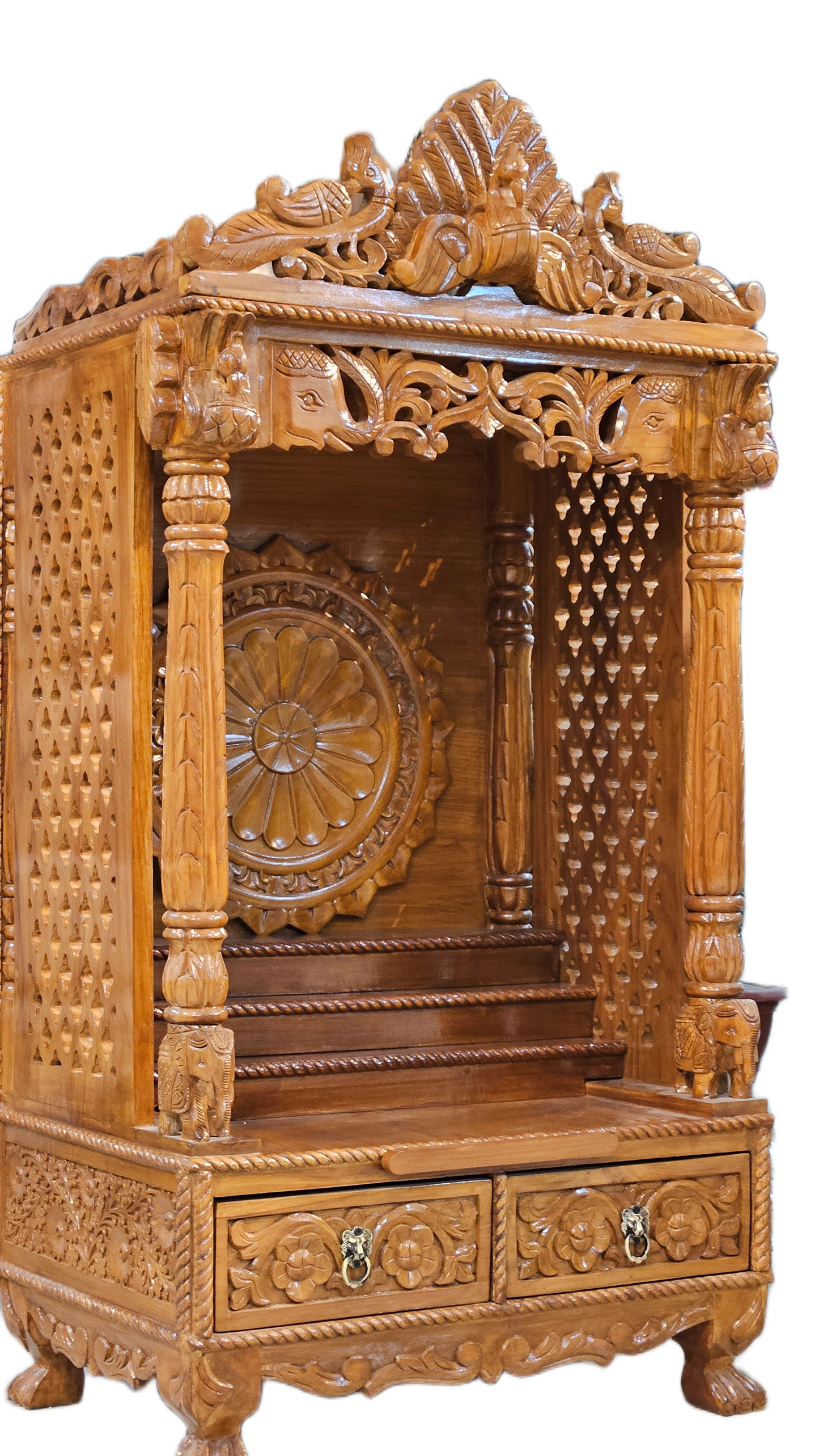 Designer Wooden Temple with Spacious Shelves