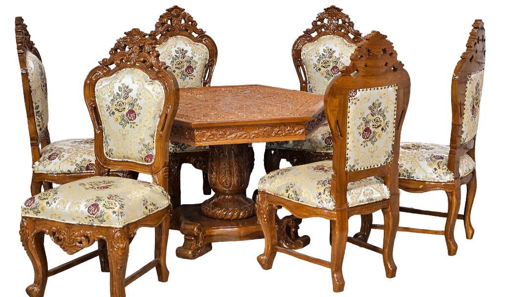 Hand-Carved Wooden Dining Table Set for Dining Spaces