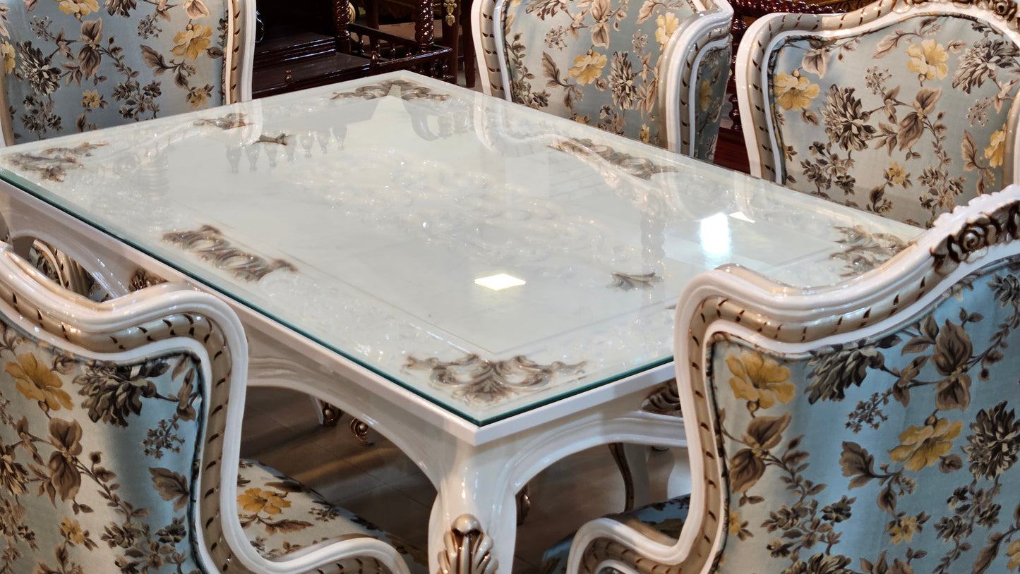 Elegant Handcrafted Wooden Dining Table Set for Classic Interiors