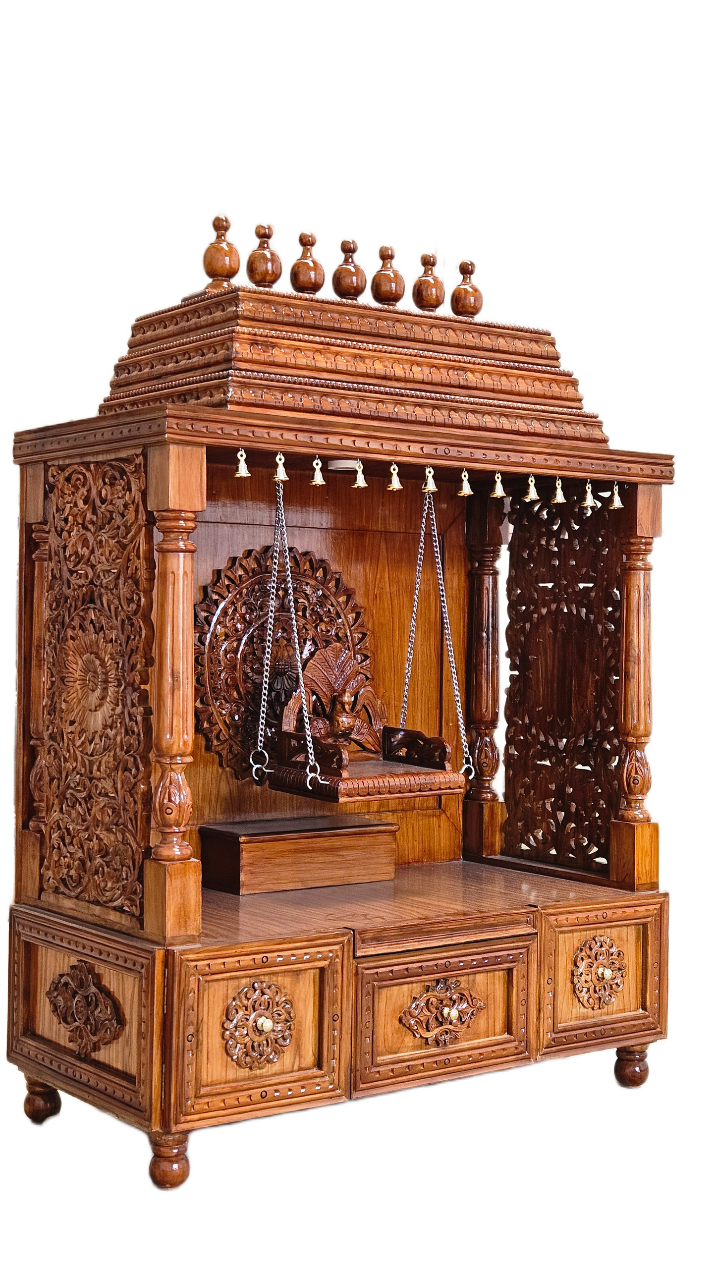 Designer Wooden Gopuram Temple with Spacious Drawers