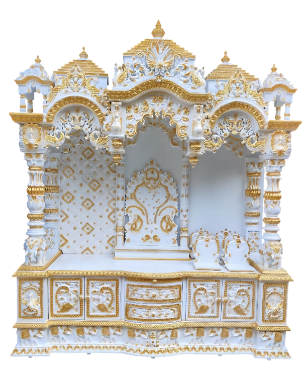 White & golden Handcrafted Wooden Temple for Home