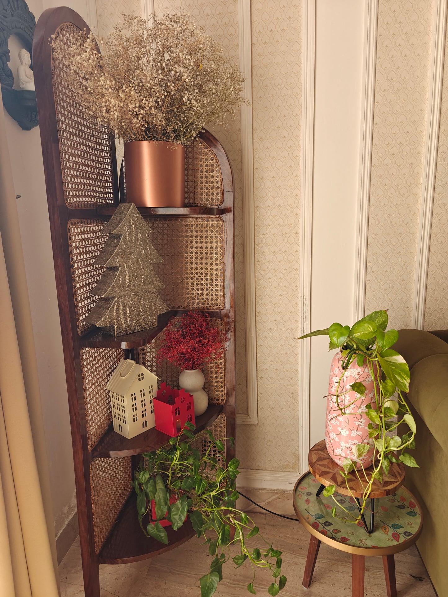 Handcrafted Wooden Cane Screen | Natural Rattan Partition