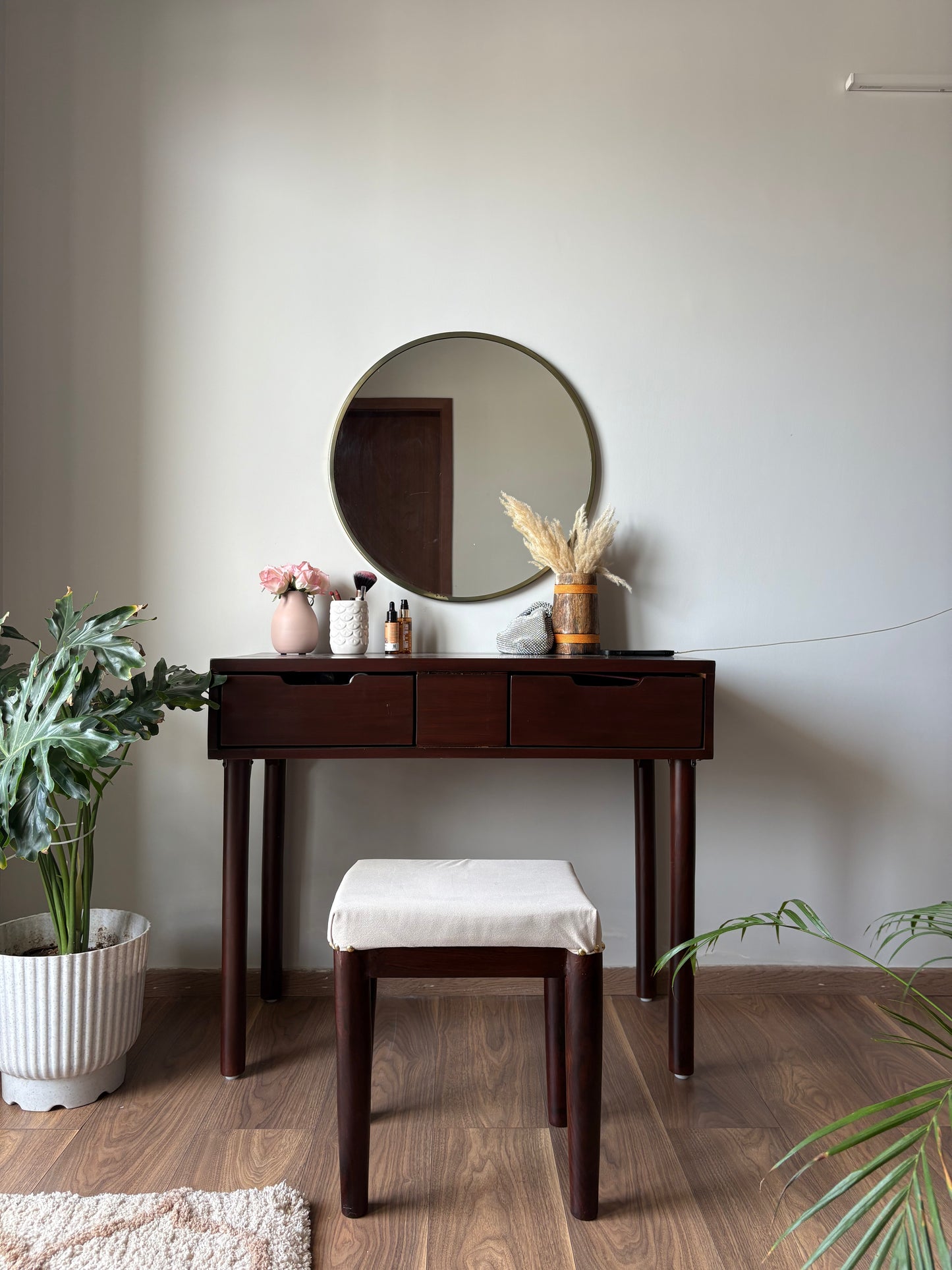 Modern Wooden Dressing Unit | Minimalist Vanity with Mirror & Storage