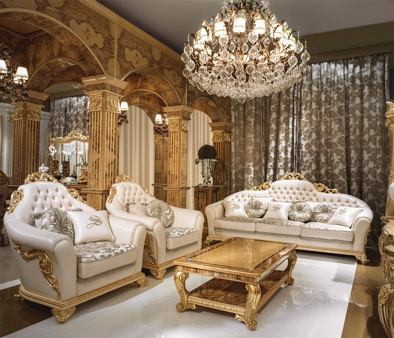 Classic Carved Sofa Set with Timeless Antique Finish