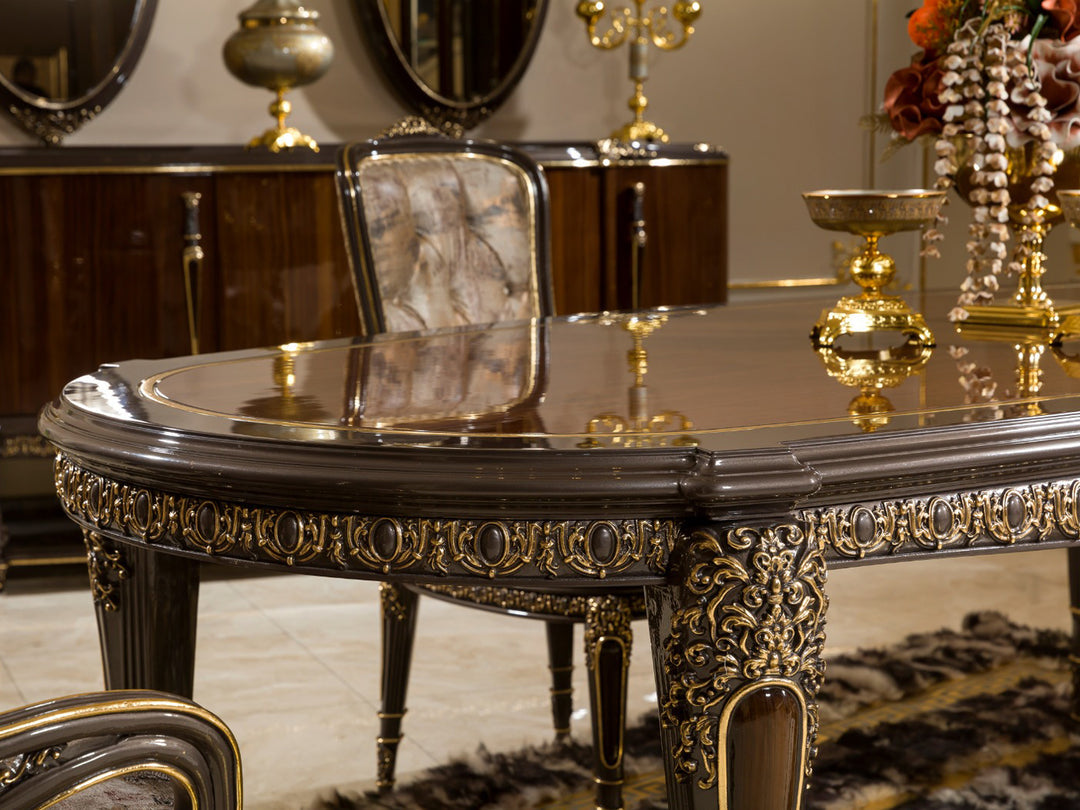 Luxury Hand-Carved Solid Wood Dining Table Set