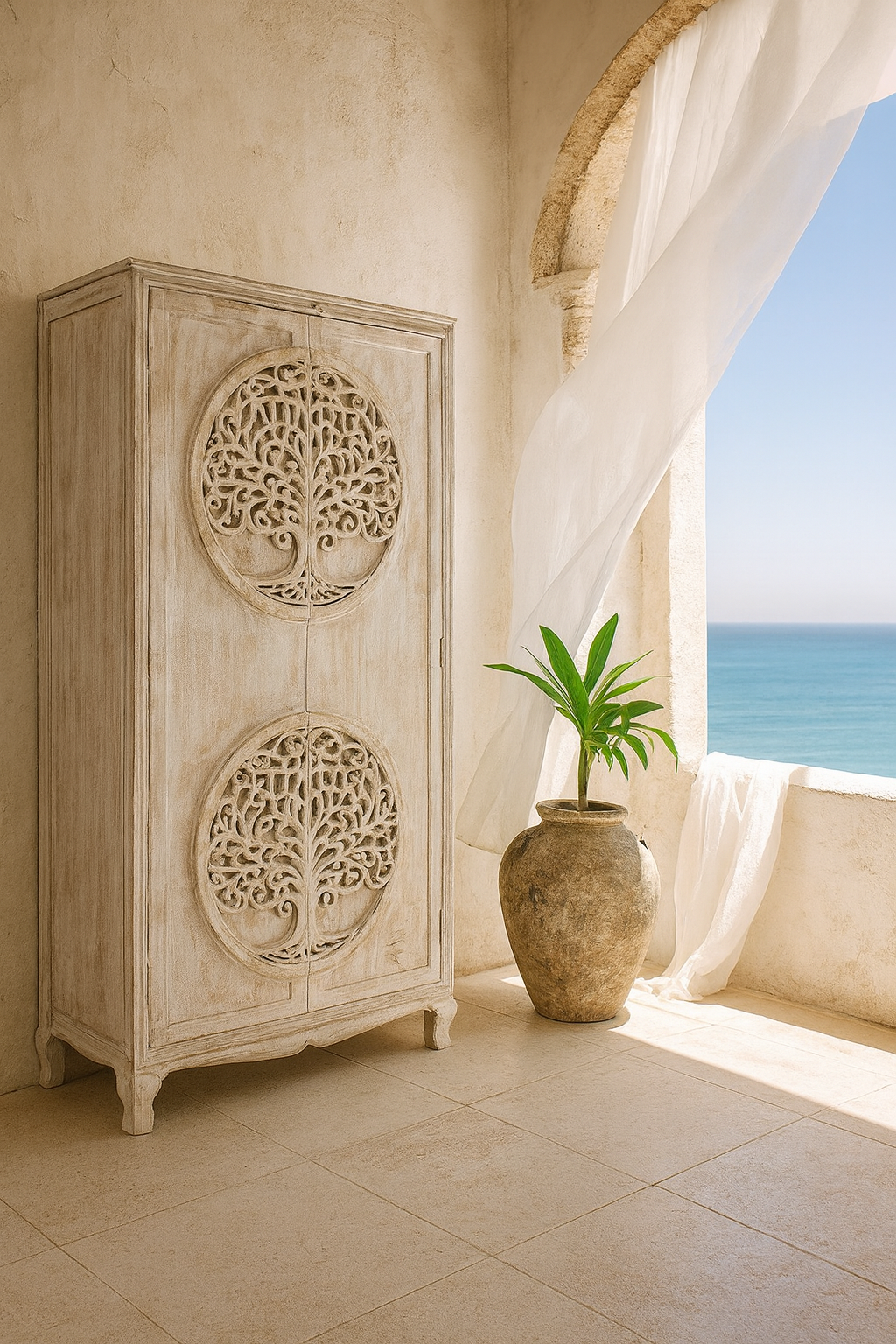 Antique Style Carved Wooden Storage Unit with Solid Frame