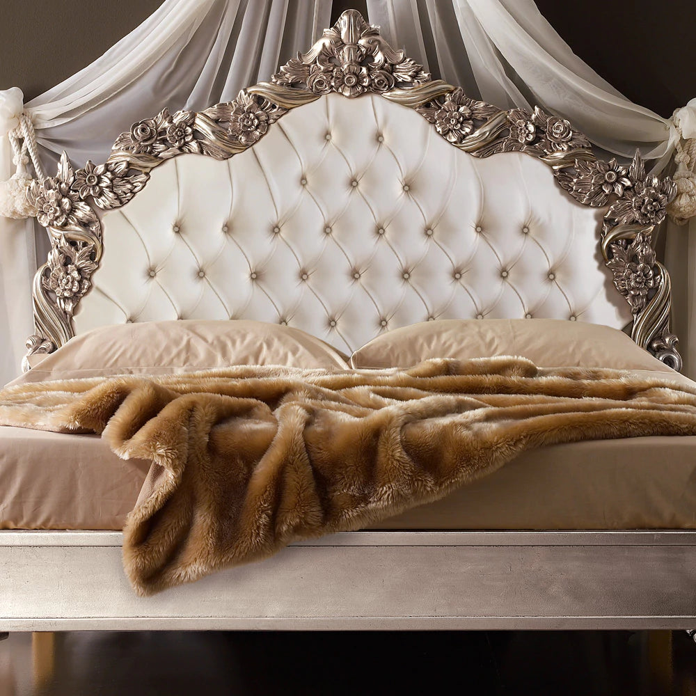 Elegant Antique Carved Bed with Upholstered Comfort