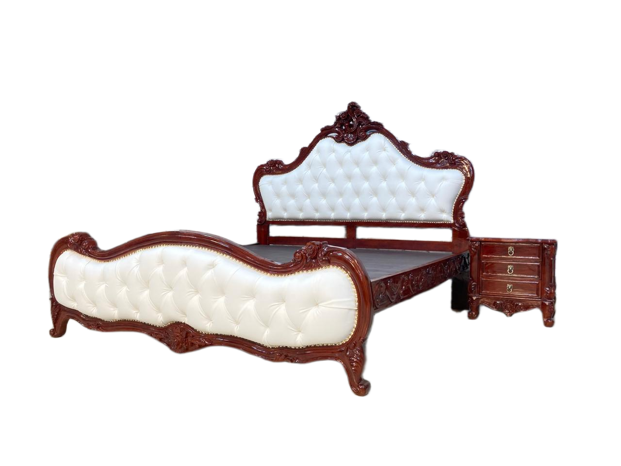 Traditional Hand-Carved Bed with Ornate Detailing