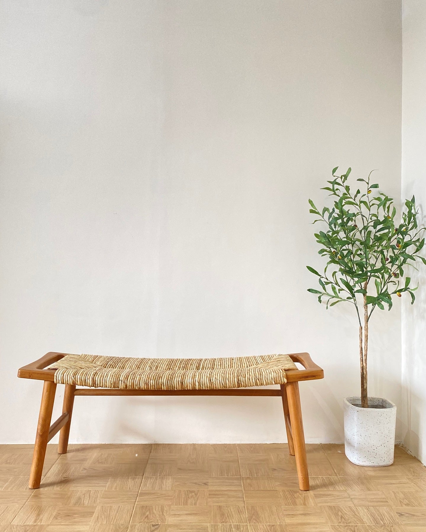 Handcrafted Cane & Wood Bench for Living Room