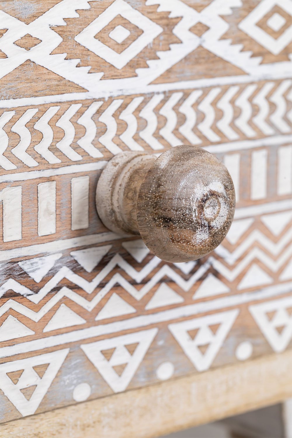 Designer Carved Wooden Bedside Table with Antique Finish