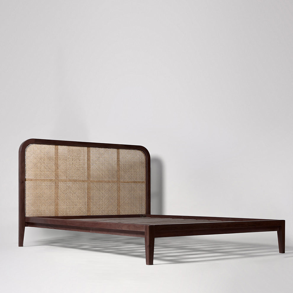 Coastal Style Wooden Rattan Bed with Sleek Design