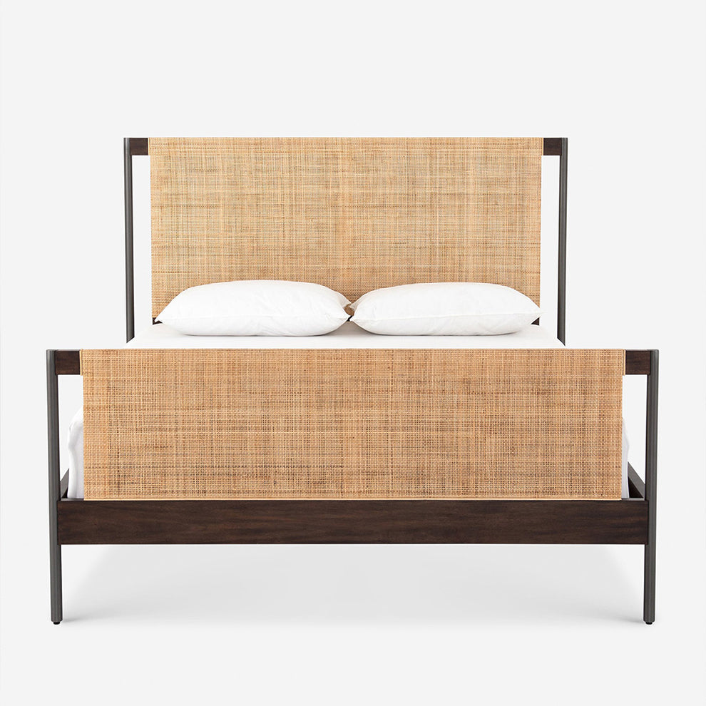 Elegant Rattan Bed with Solid Wood Frame and Natural Finish