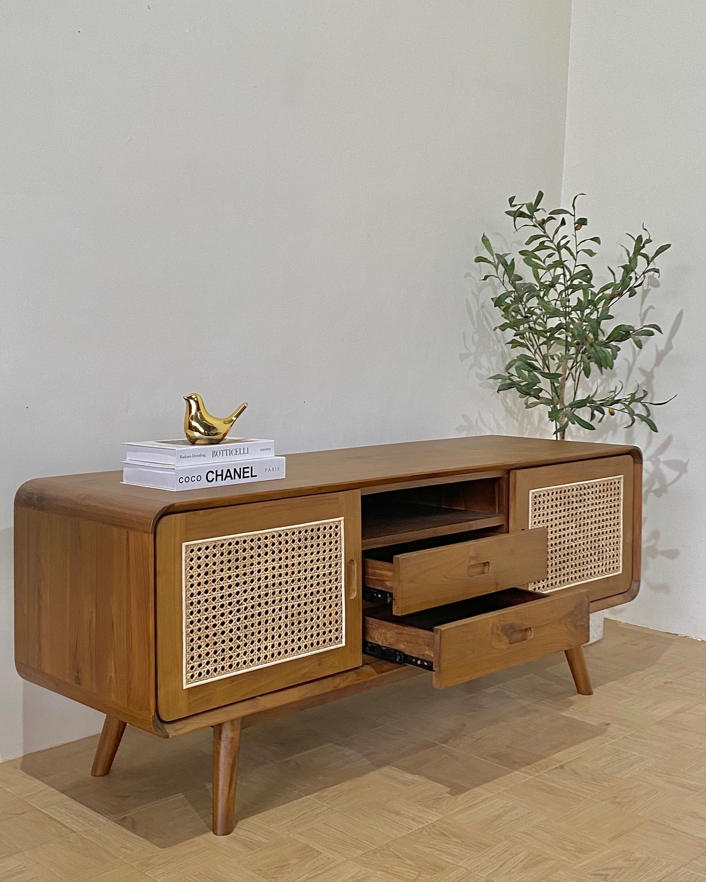 Modern Wooden Entertainment Unit with Open Shelves