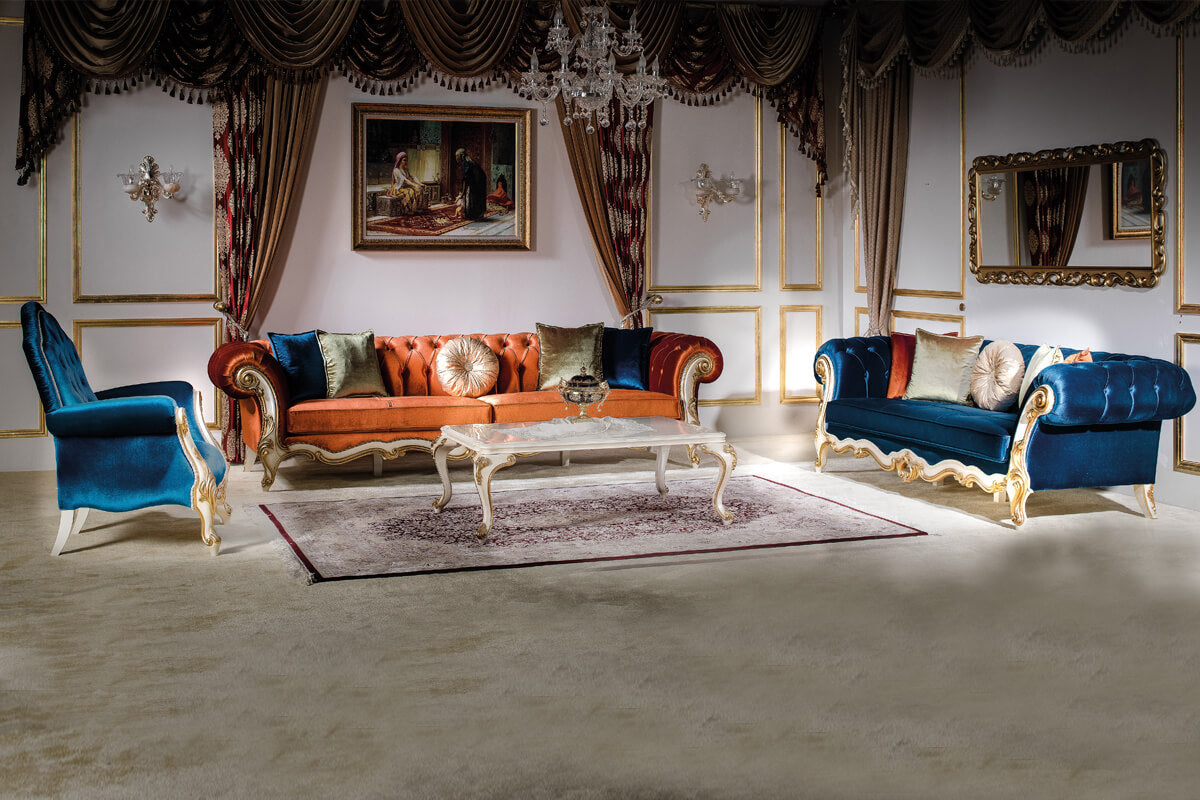 Elegant Wooden Carved Sofa Set with Premium Upholstery