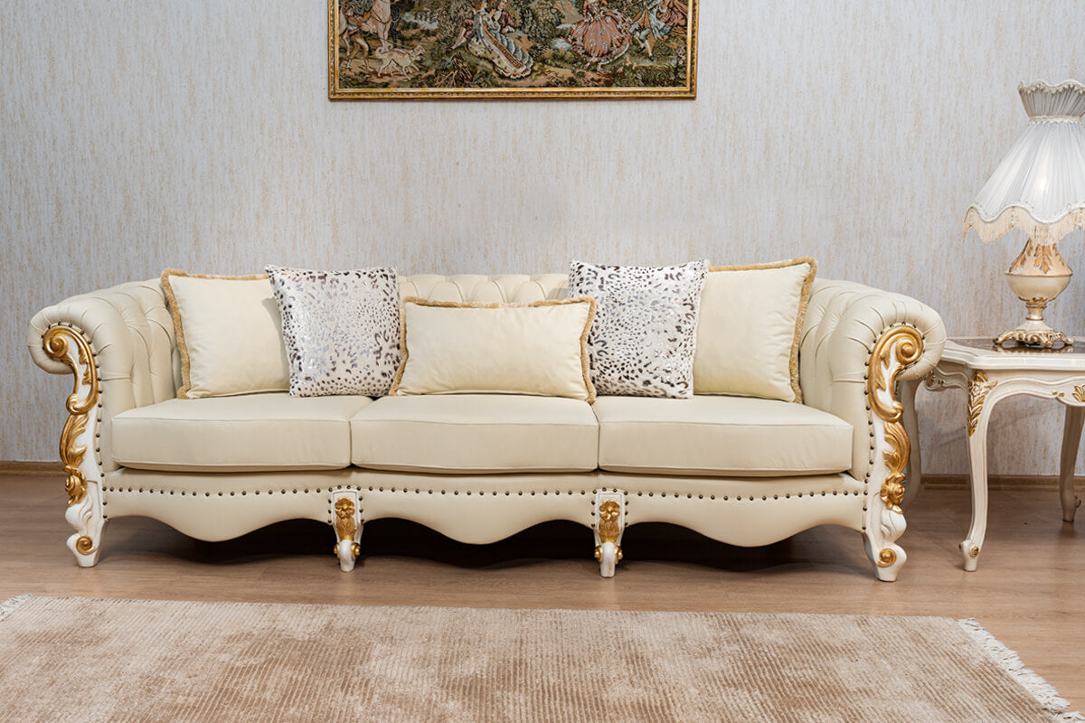 Antique Inspired Hand-Carved Wooden Sofa Set