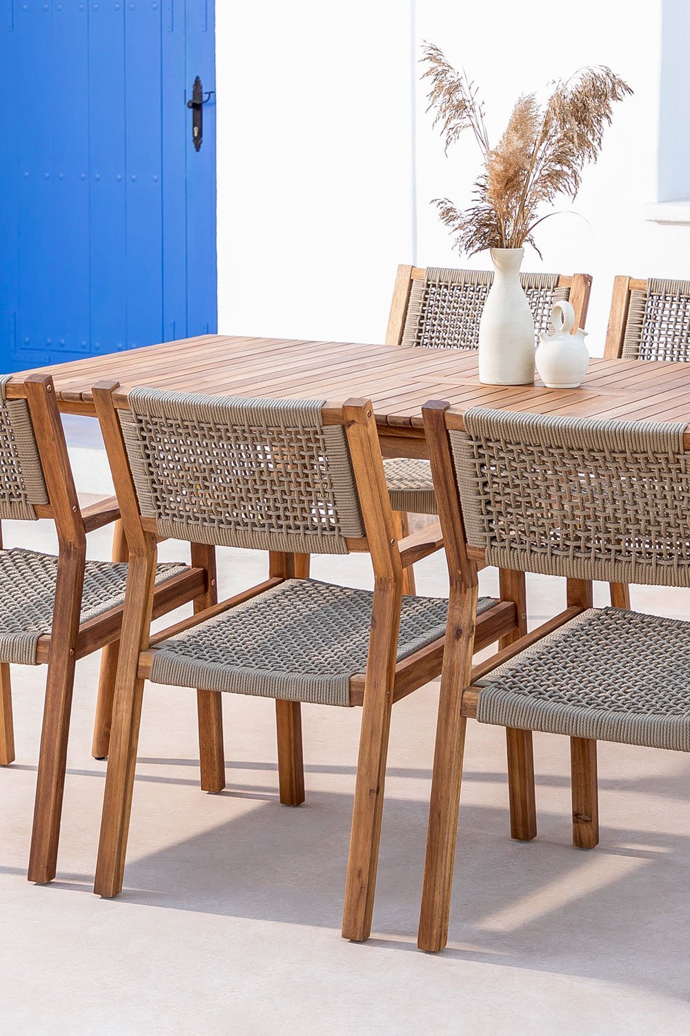 6-Seater Minimalist Dining Table Set with Fluted Base and Padded Chairs