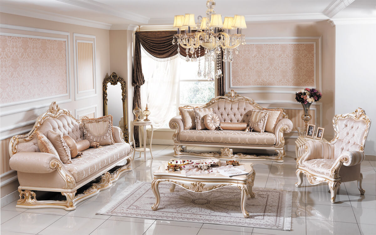 Royal Wooden Sofa Set with Upholstered Carved Frames