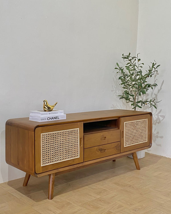 Modern Wooden Entertainment Unit with Open Shelves