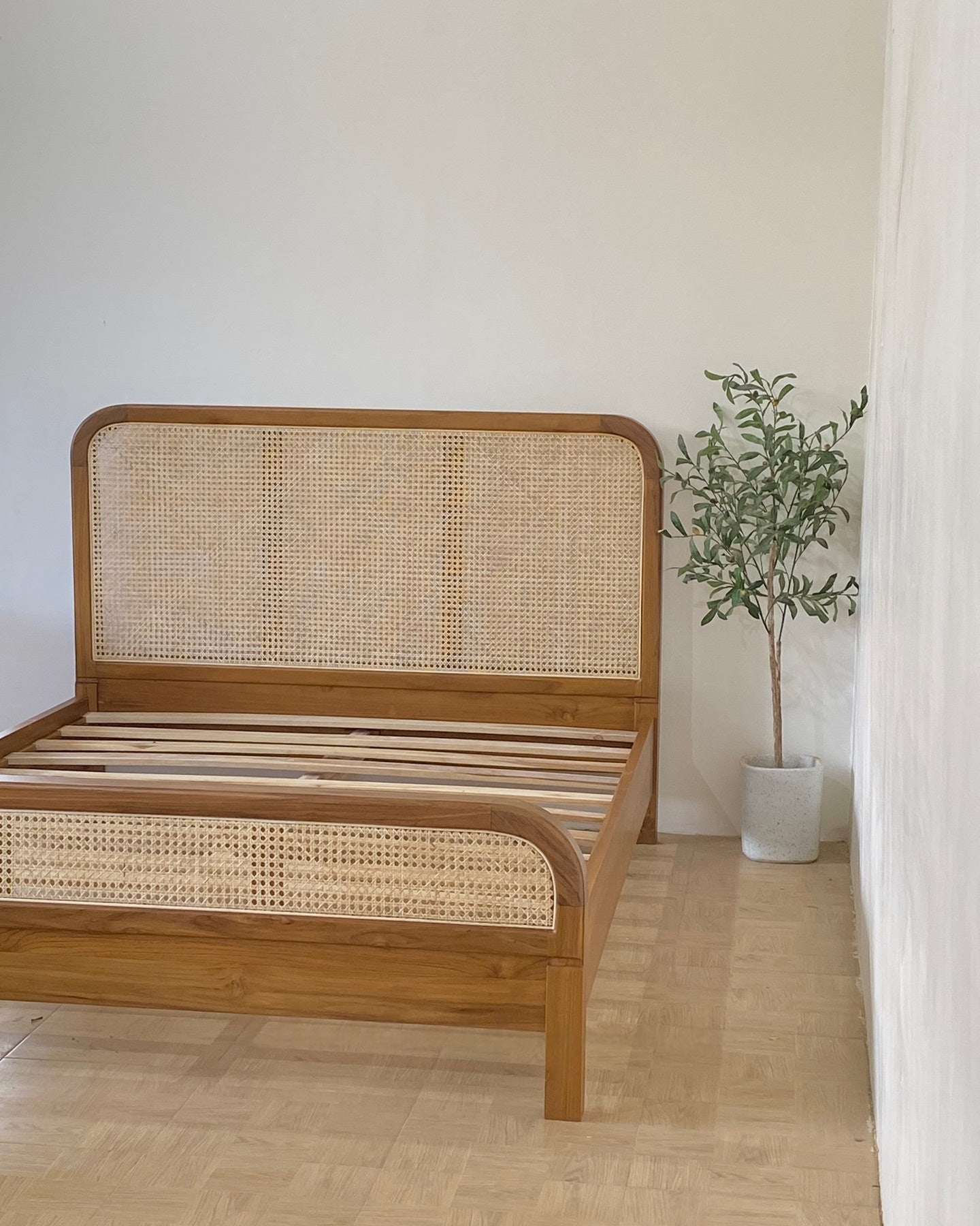 Classic Cane and Wood Bed – Handwoven Headboard