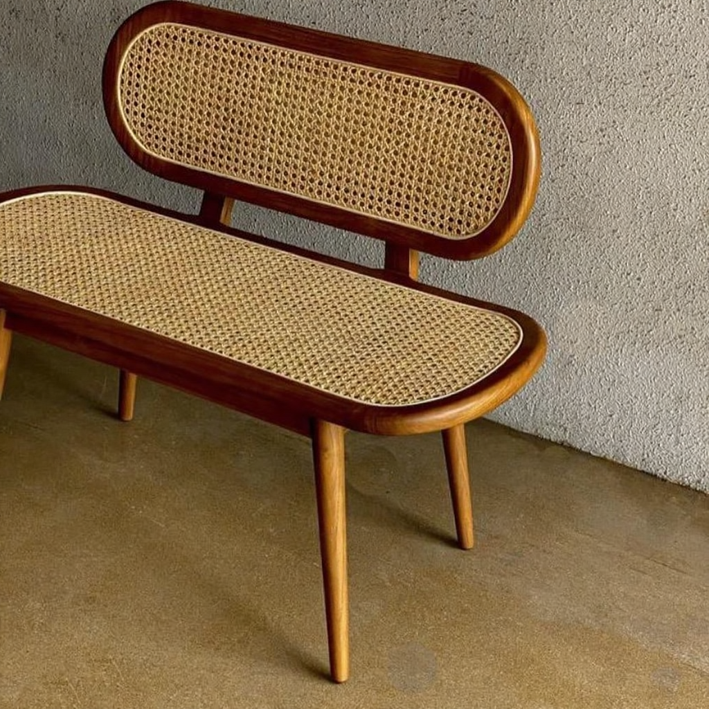 Solid Wood Rattan Bench – Modern Natural Seating