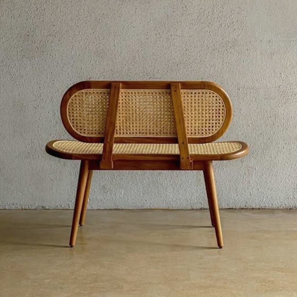 Solid Wood Rattan Bench – Modern Natural Seating