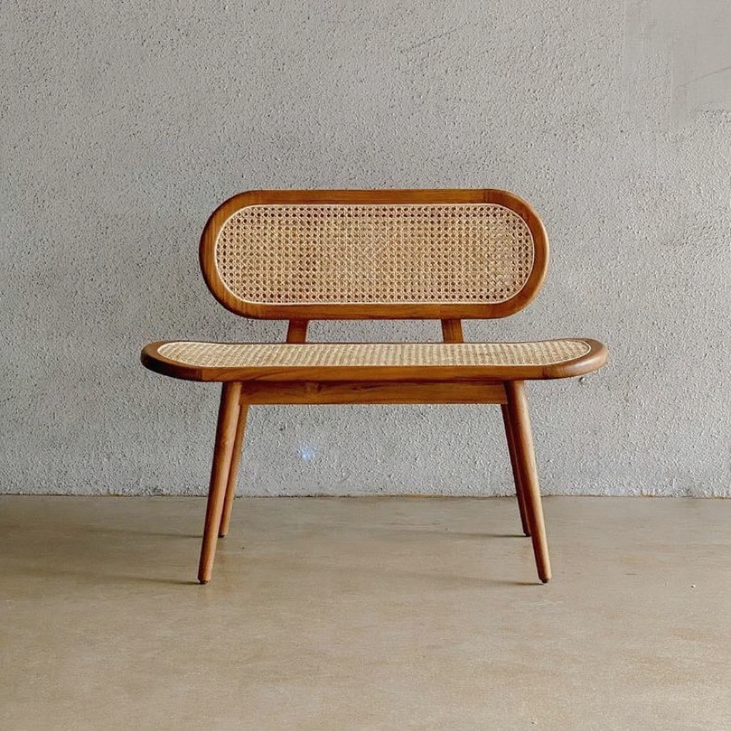 Solid Wood Rattan Bench – Modern Natural Seating