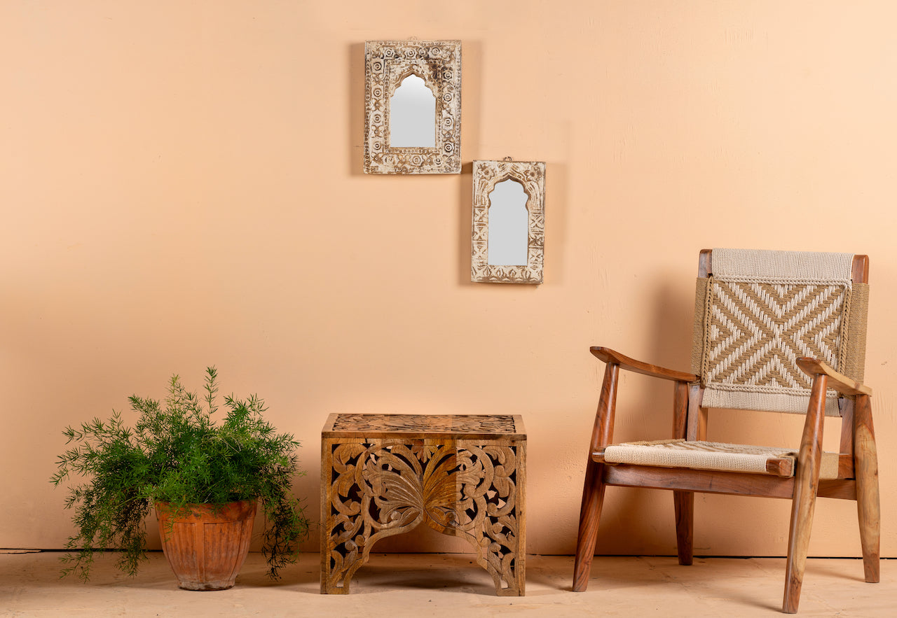 Elegant Wooden Coffee Table with Intricate Carved Detailing