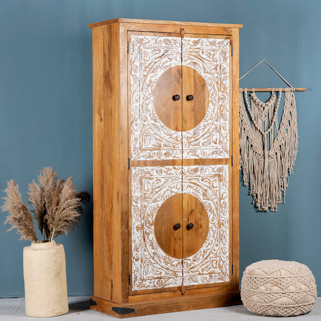 Antique Style Carved Wooden Storage Cabinet with Royal Appeal