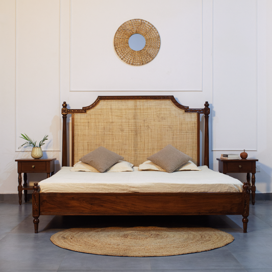 Modern Wooden Rattan Bed – Elegant & Durable Design
