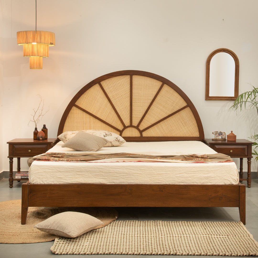 Classic Cane and Wood Bed – Handwoven Headboard
