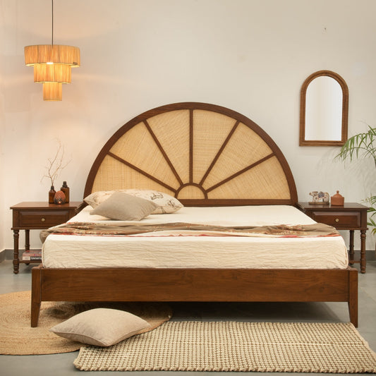Classic Cane and Wood Bed – Handwoven Headboard