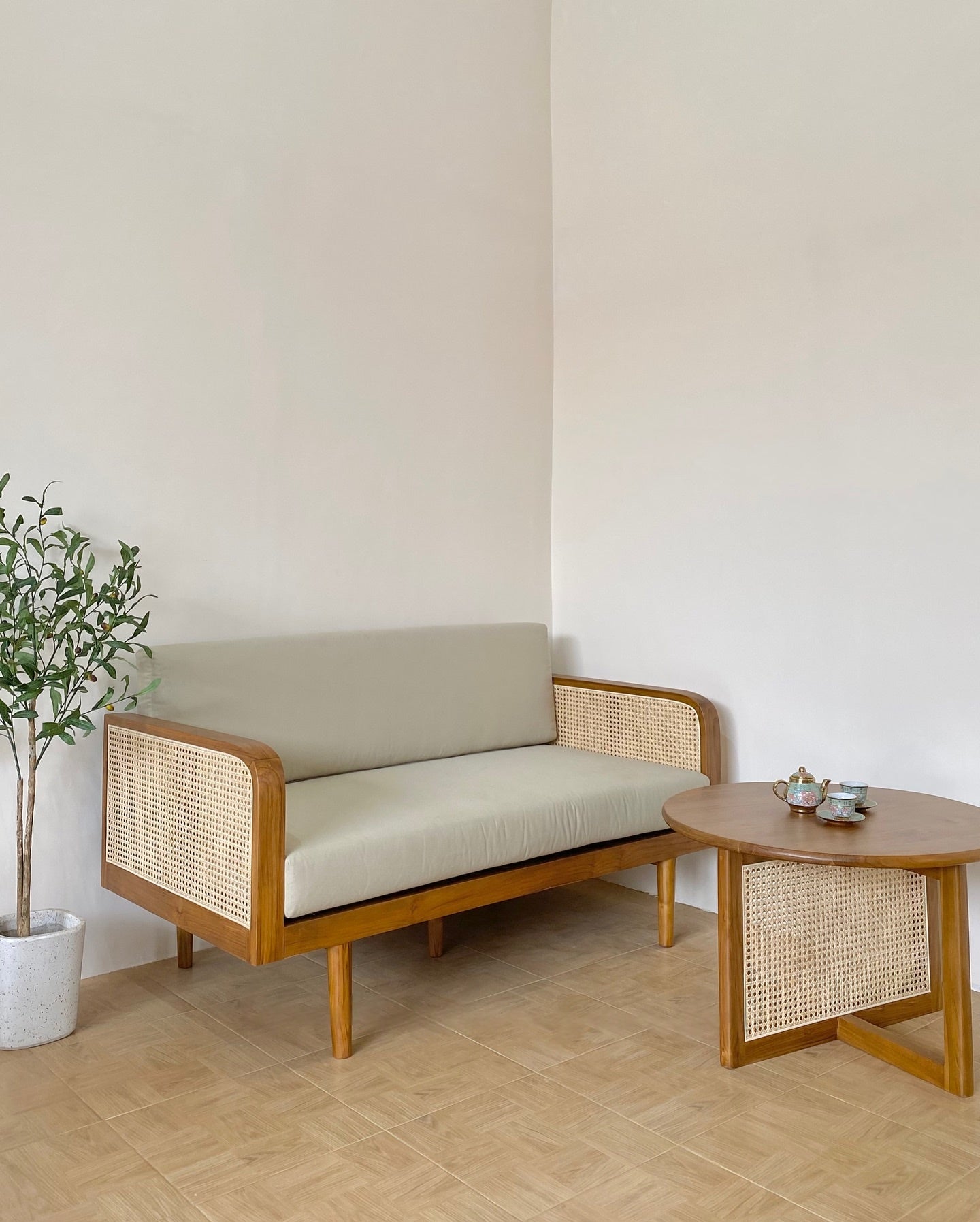 Designer Wooden 3-Seater Sofa with Comfortable Cushions