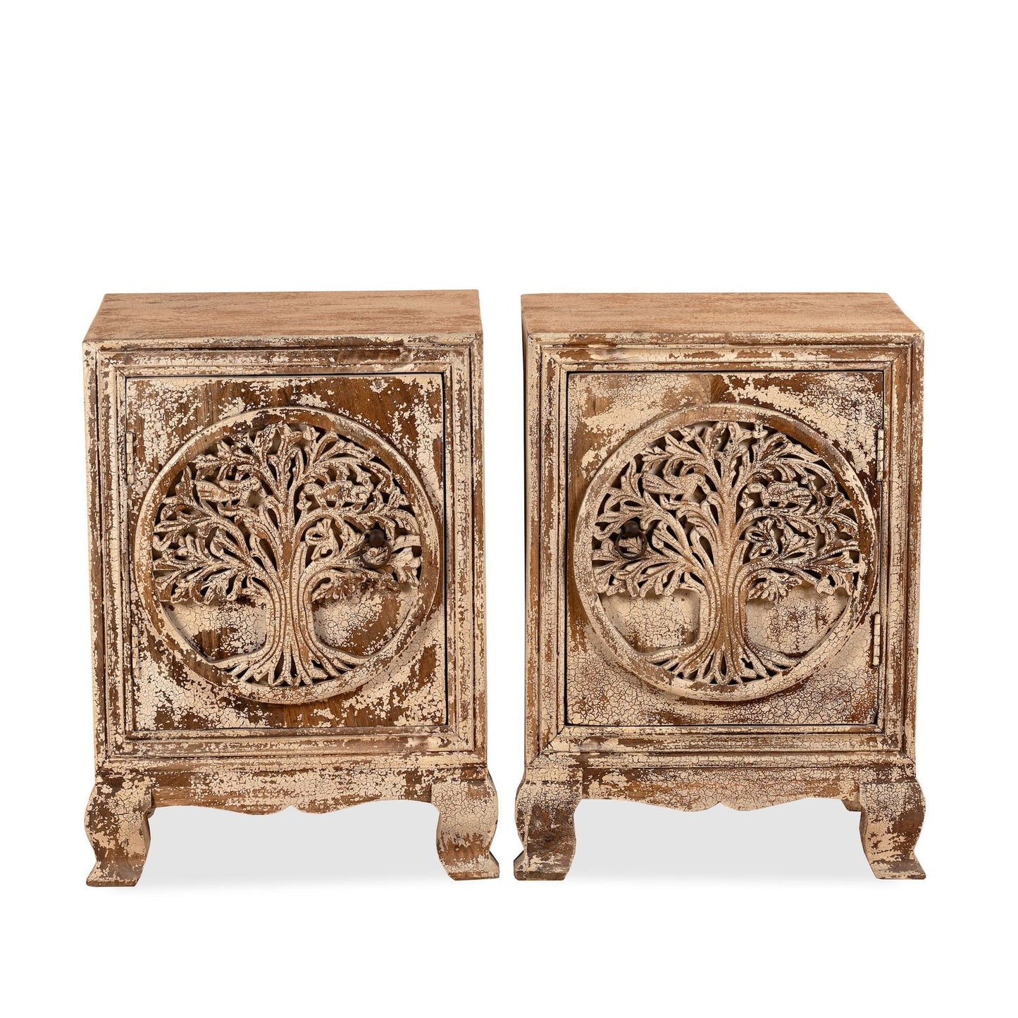 Handcrafted Carved Bedside Table with Elegant Detailing