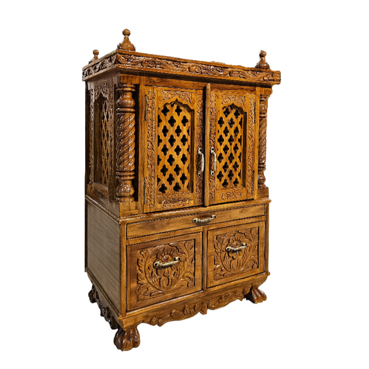 Premium Handcrafted Wooden Pooja Mandir | Compact Design with Storage | Usha Handicrafts