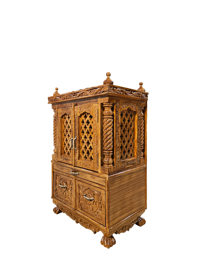 Premium Handcrafted Wooden Pooja Mandir | Compact Design with Storage | Usha Handicrafts