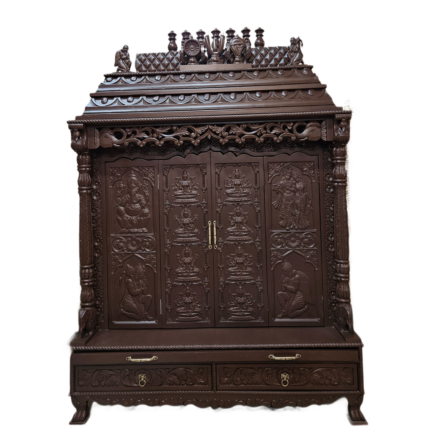 Luxury Wooden Pooja Temple with Drawers & Shelves