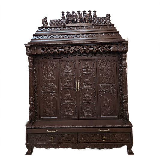 Luxury Wooden Pooja Temple with Drawers & Shelves