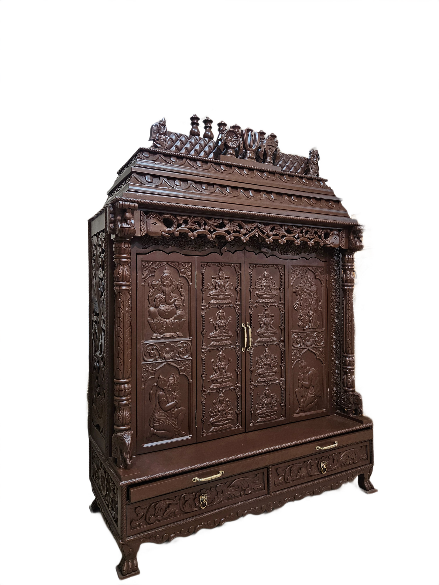 Luxury Wooden Pooja Temple with Drawers & Shelves