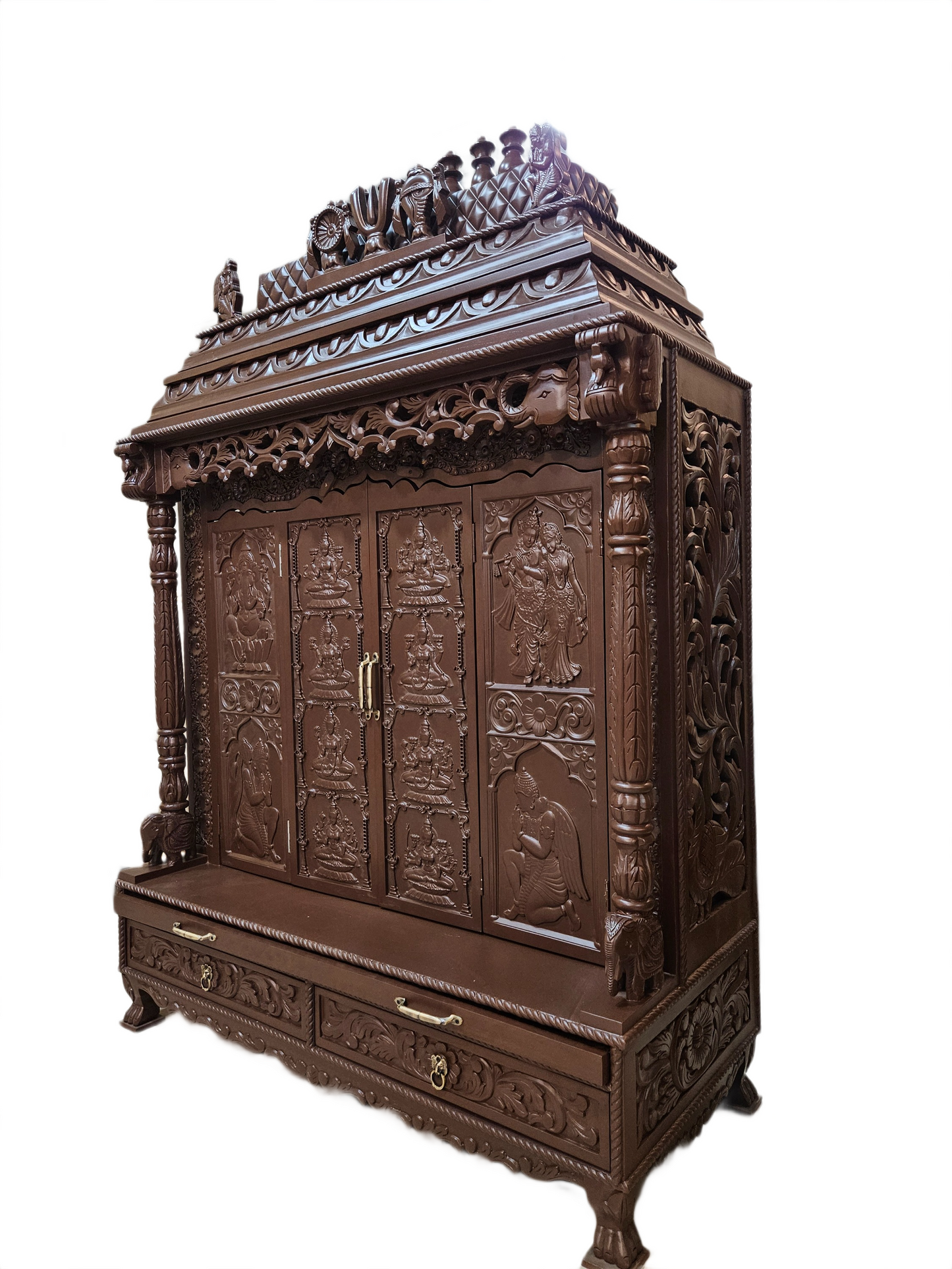 Luxury Wooden Pooja Temple with Drawers & Shelves