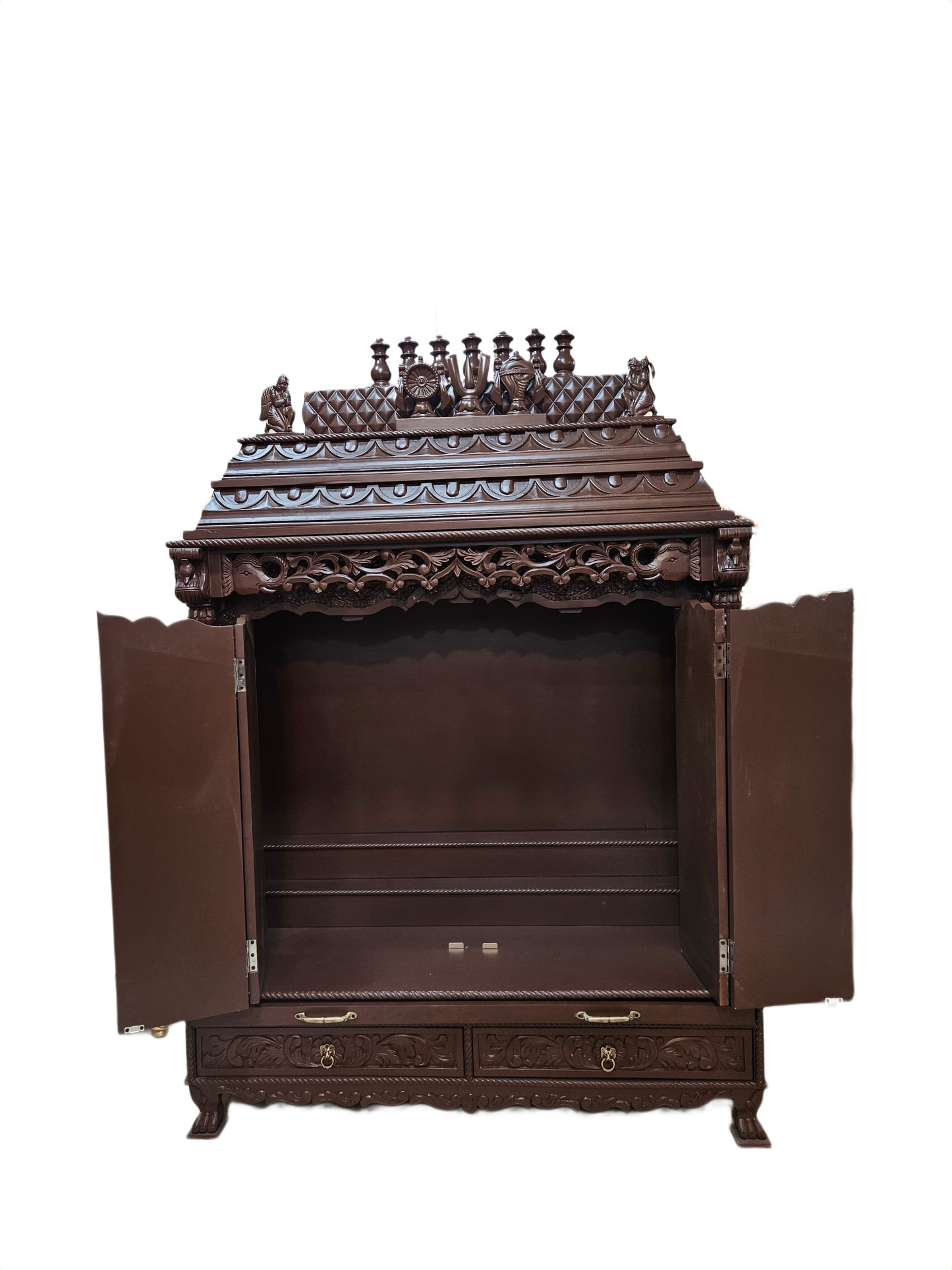 Luxury Wooden Pooja Temple with Drawers & Shelves