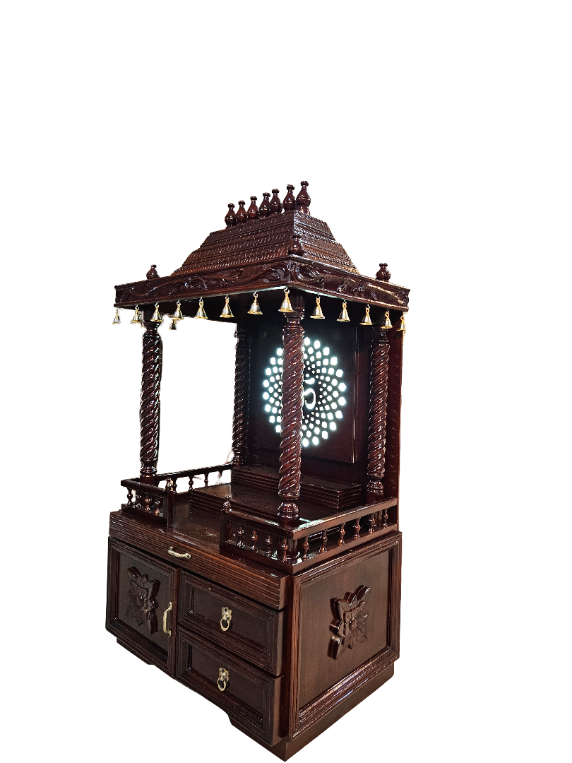 Decorative Wooden Pooja Mandir with Hand Carving