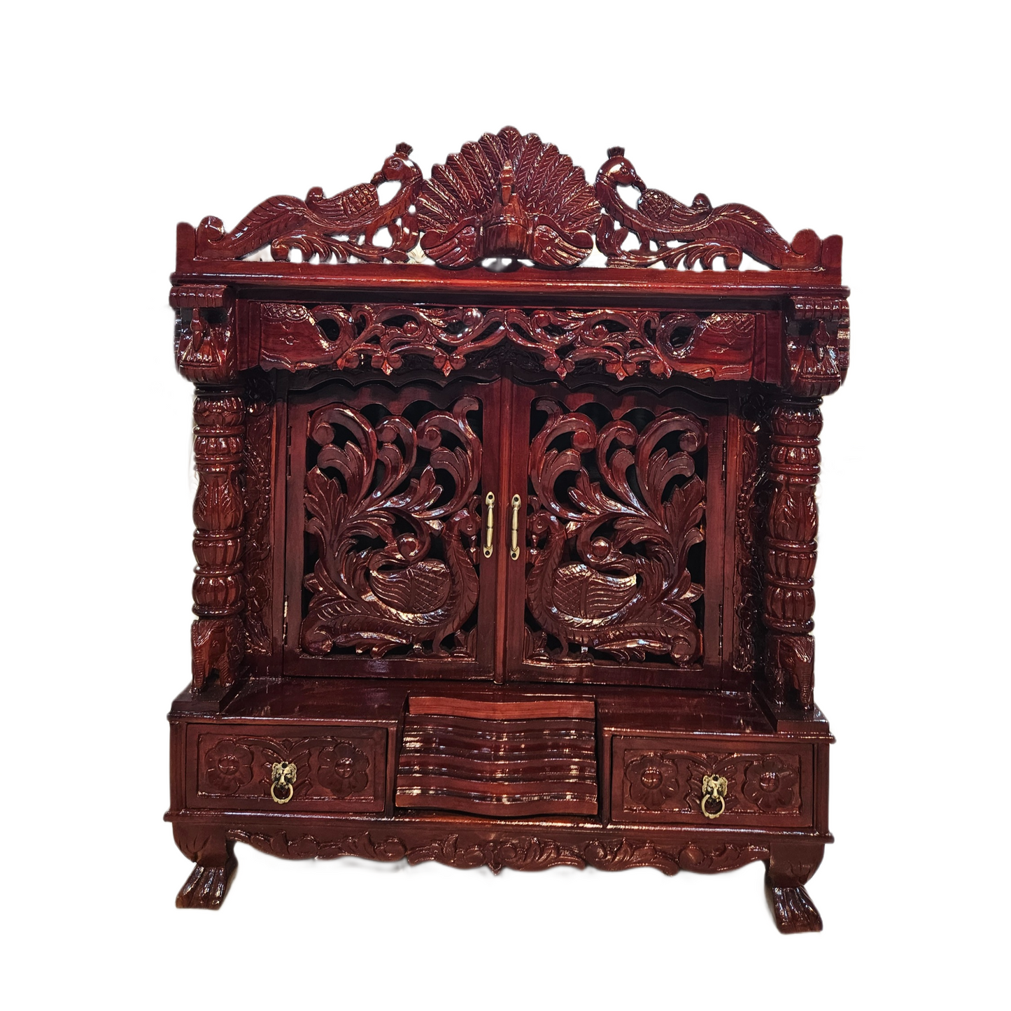 Designer Wooden Temple with Spacious Shelves