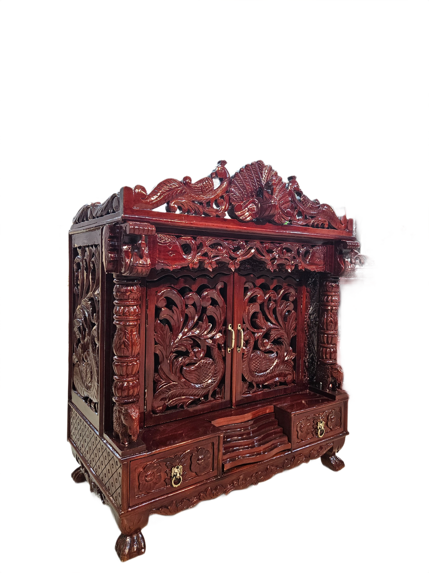 Designer Wooden Temple with Spacious Shelves